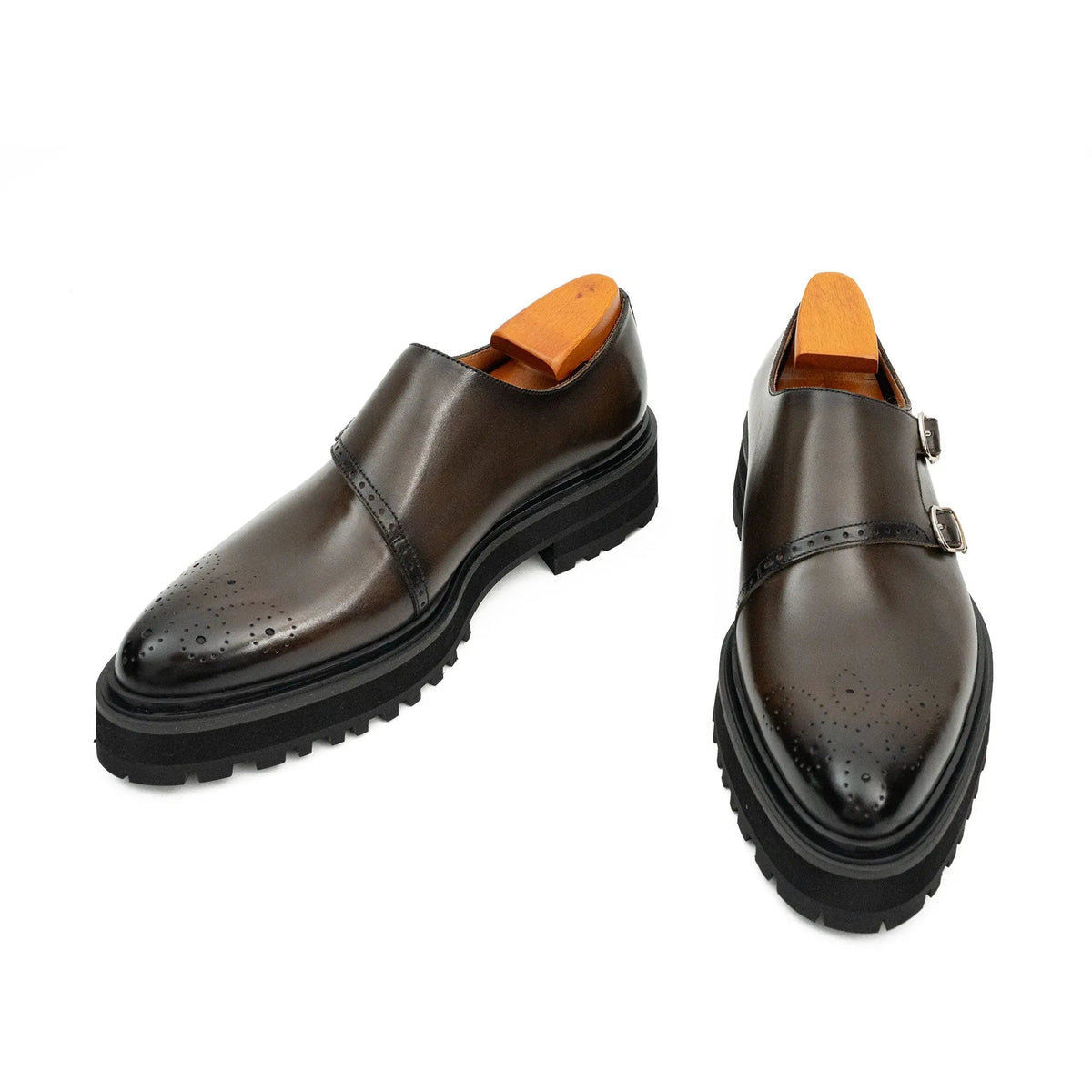 Dark Brown Cow Leather Monk Shoes