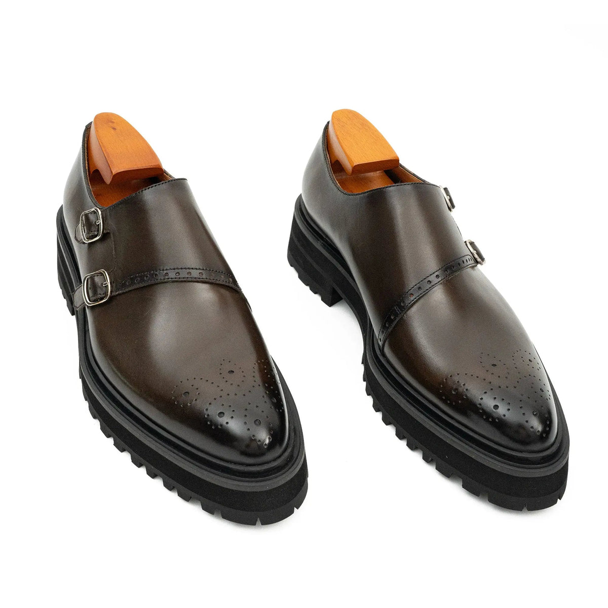 Dark Brown Cow Leather Monk Shoes