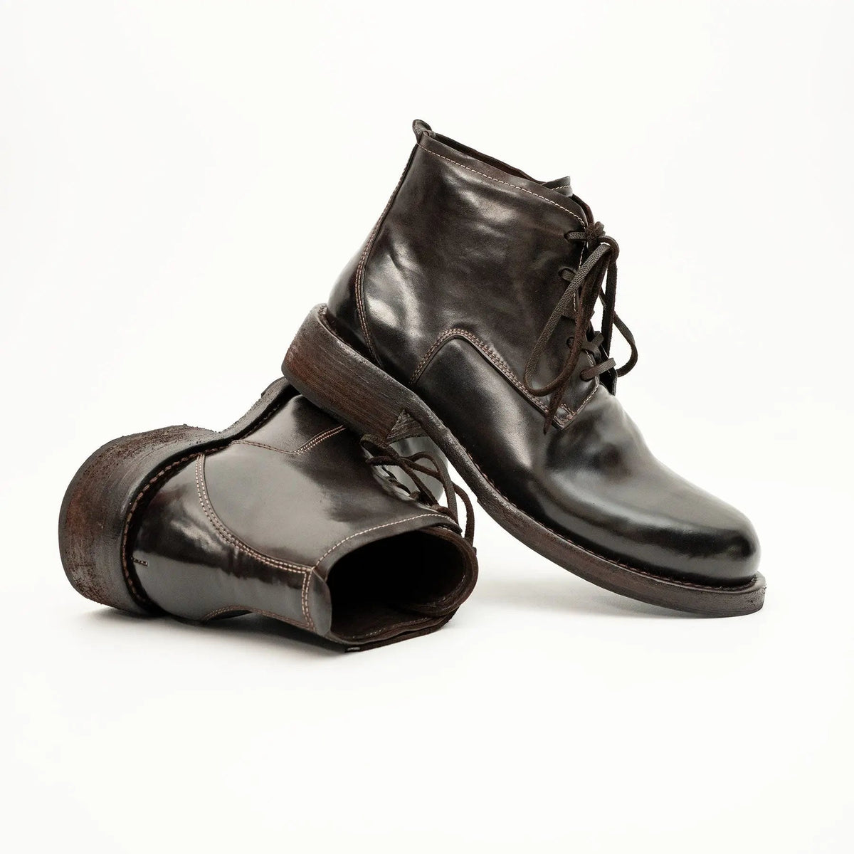 Dark Brown Plain-Toe Horse Butt Leather Ankle Boots
