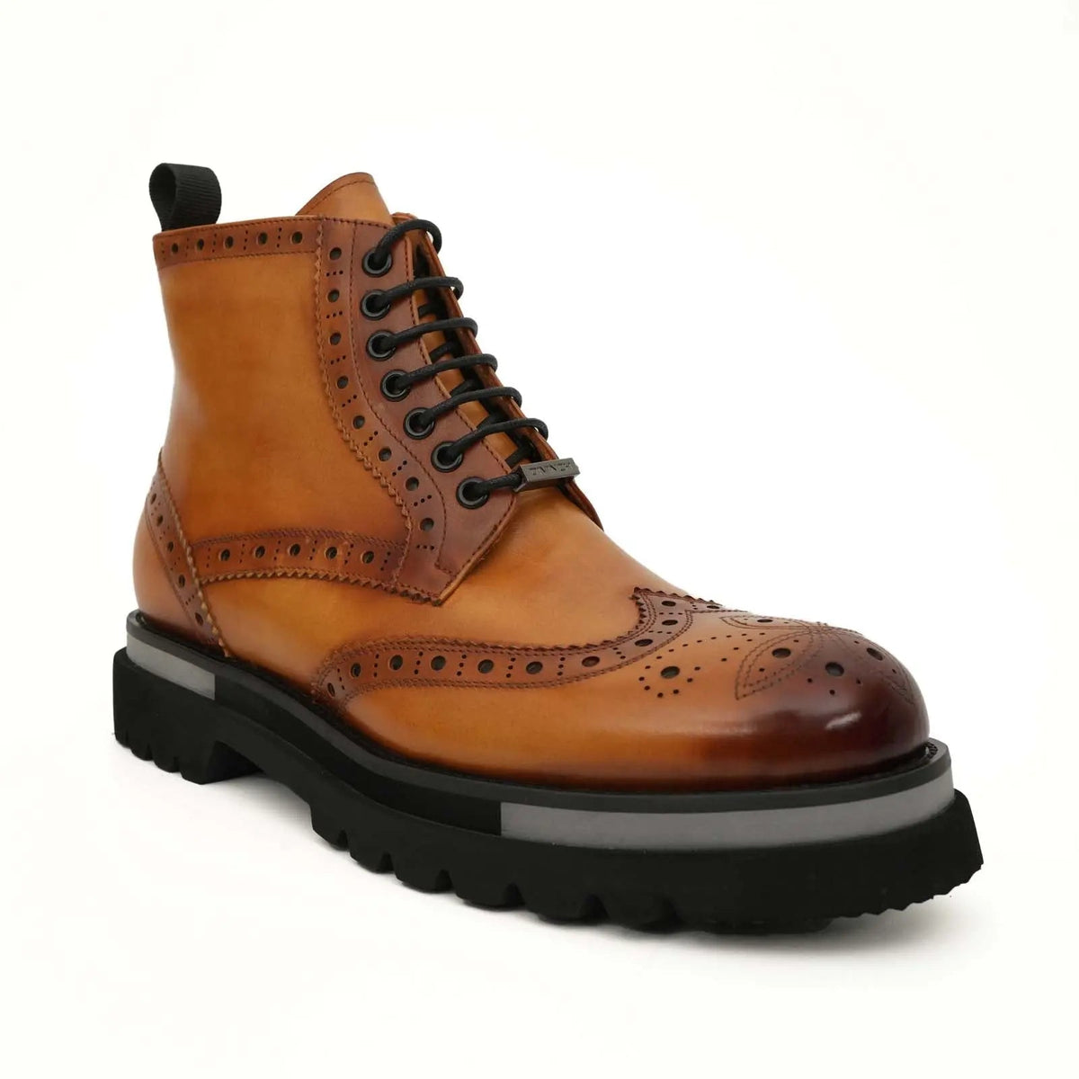 Orange Wingtip Cow Leather Ankle Boots