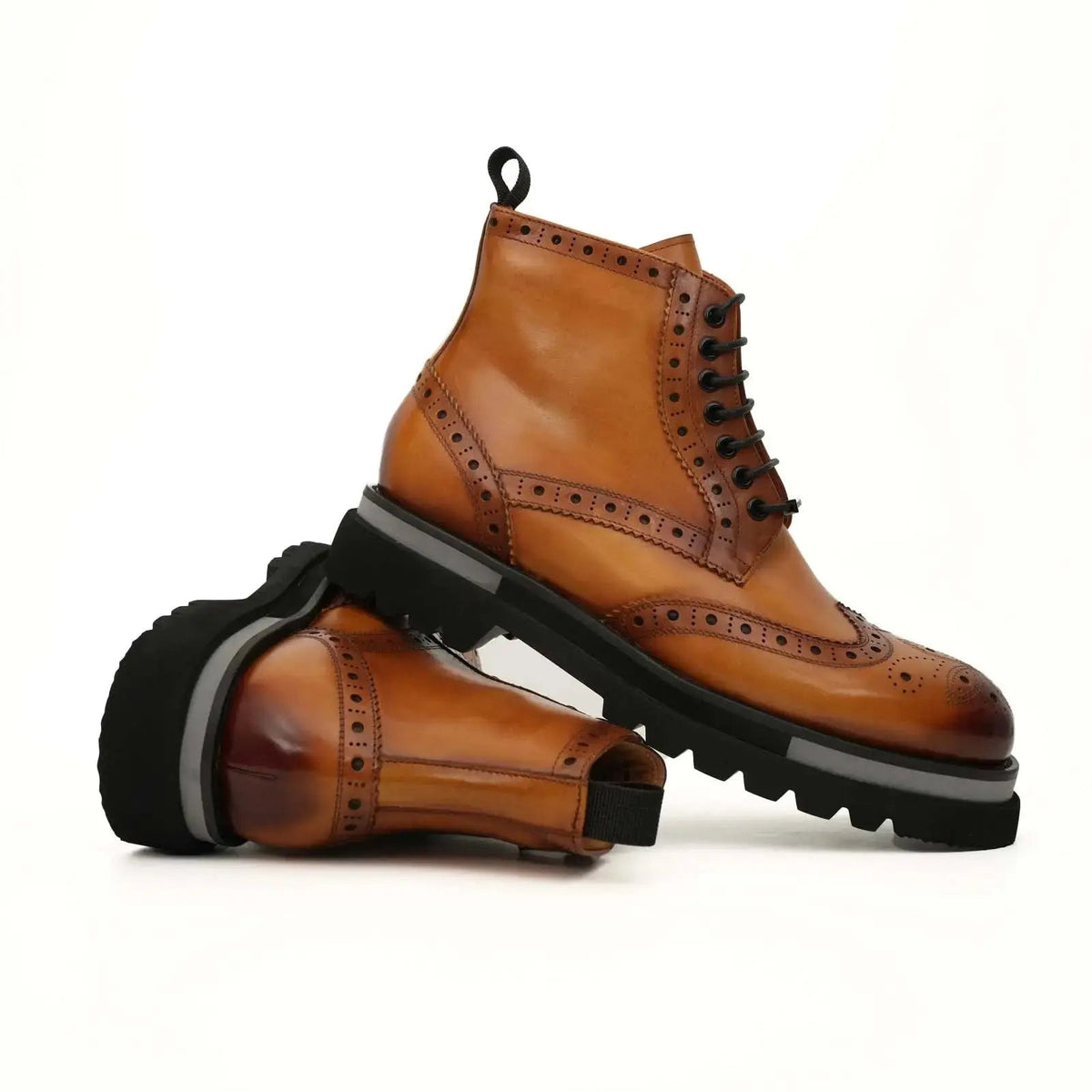 Orange Wingtip Cow Leather Ankle Boots
