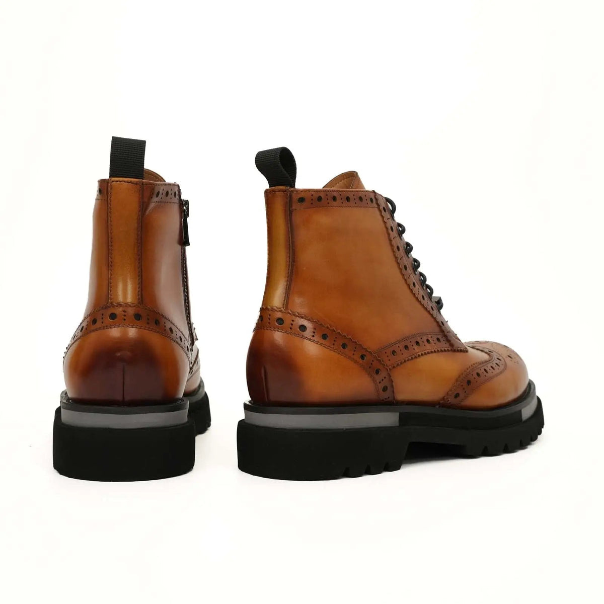 Orange Wingtip Cow Leather Ankle Boots