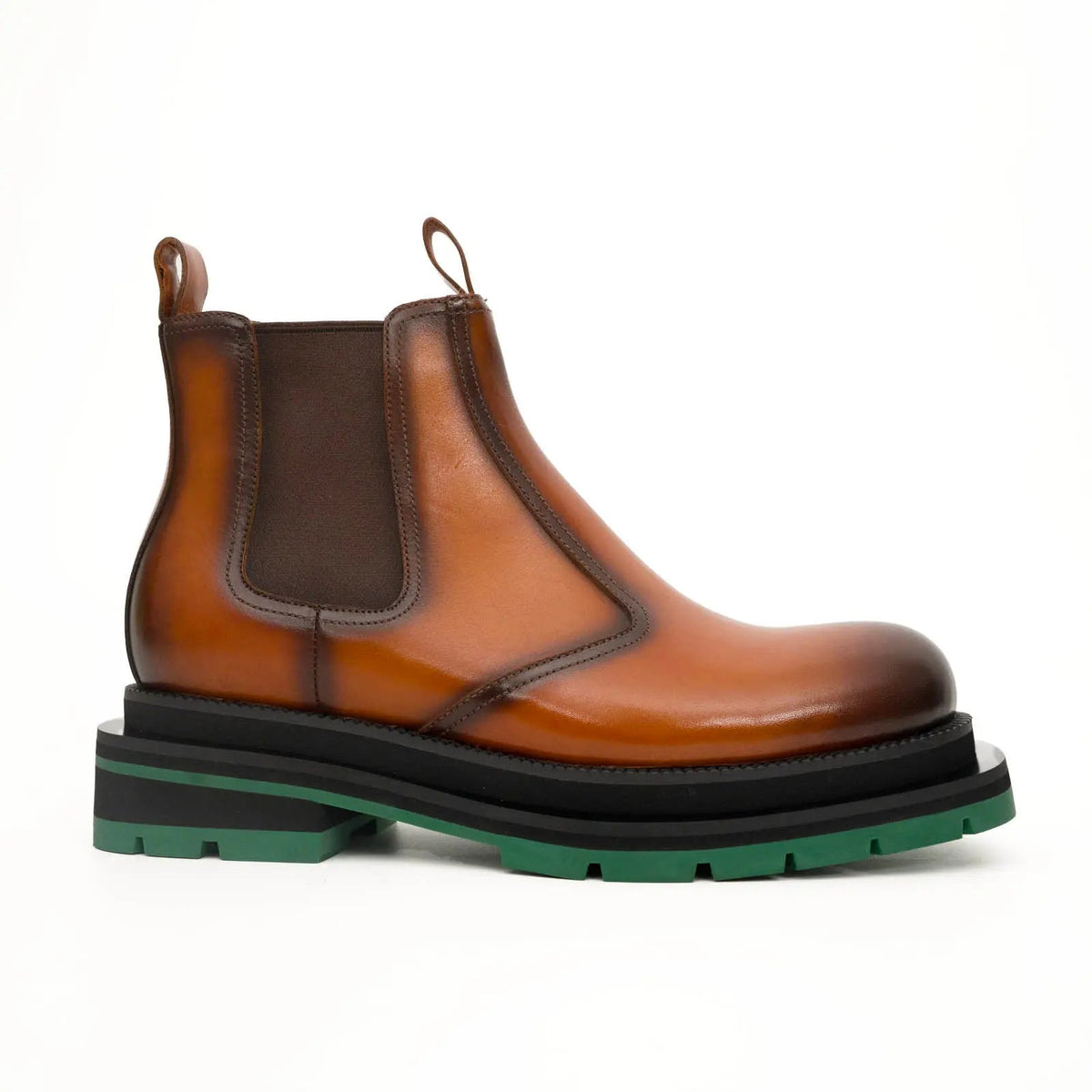 Orange-Brown Plain-Toe Cow Leather Ankle Boots