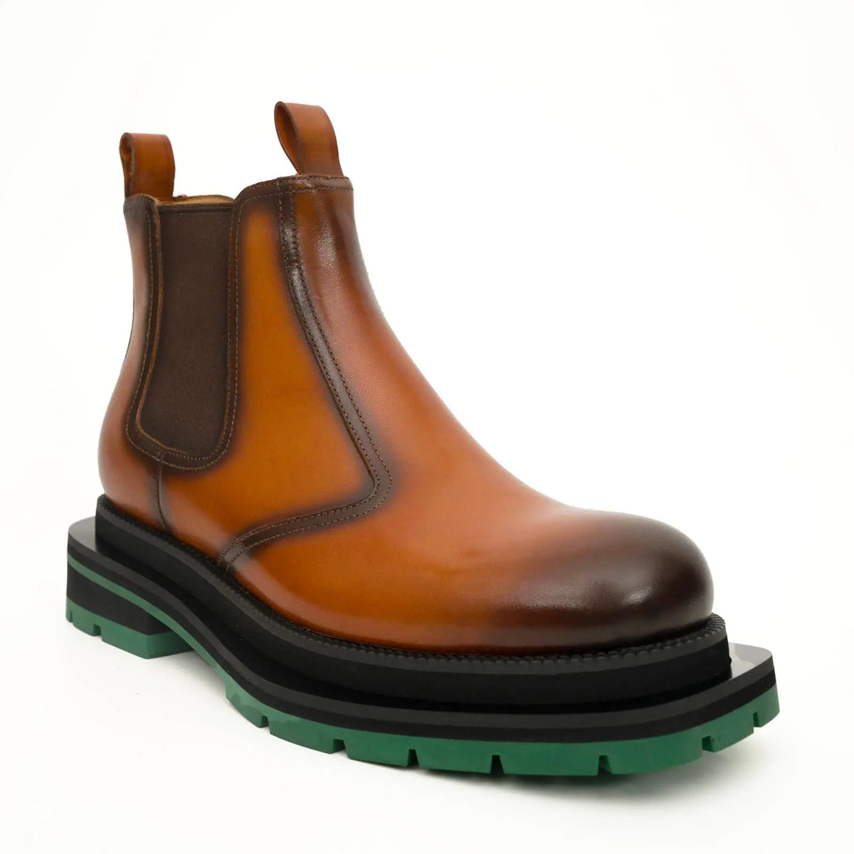 Orange-Brown Plain-Toe Cow Leather Ankle Boots