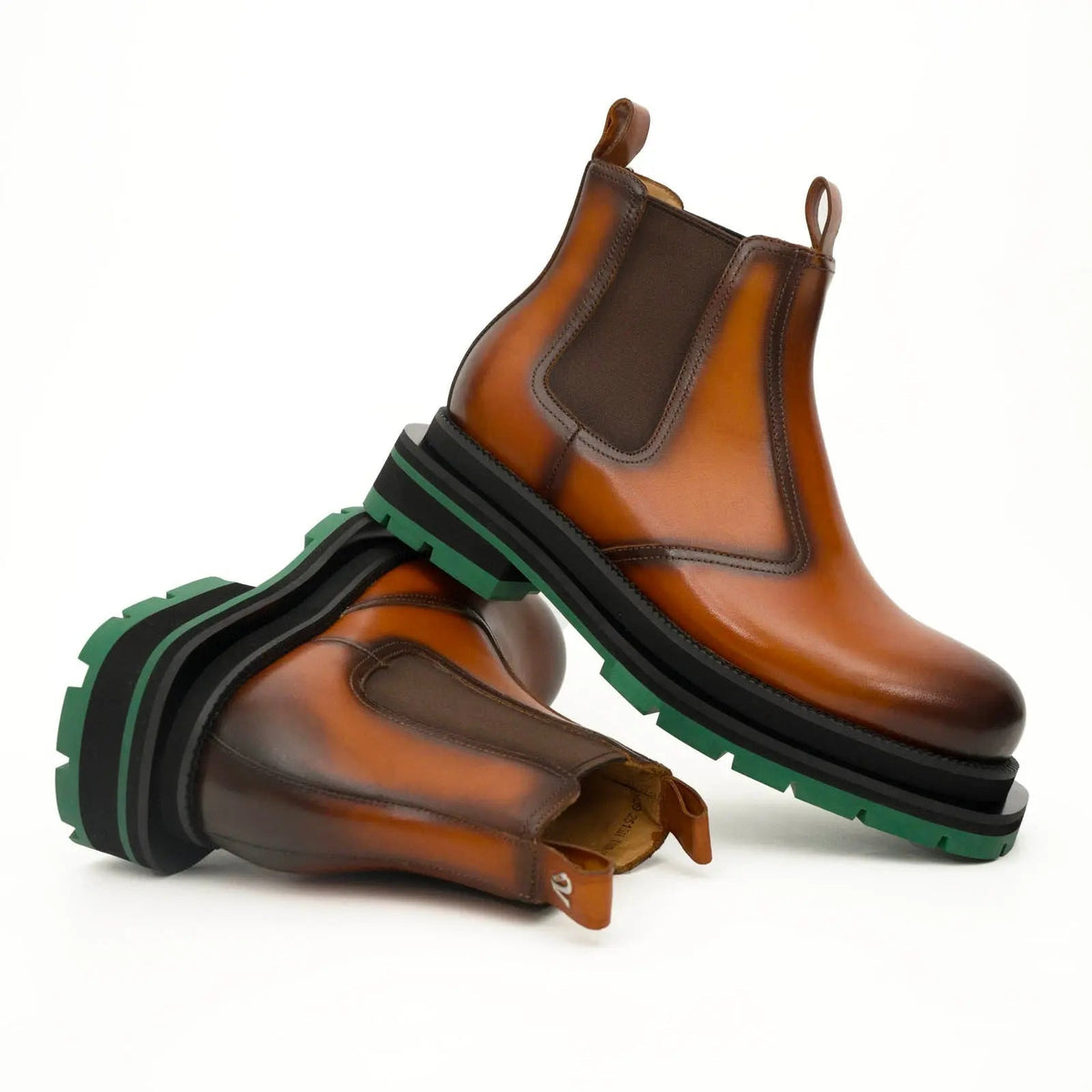 Orange-Brown Plain-Toe Cow Leather Ankle Boots