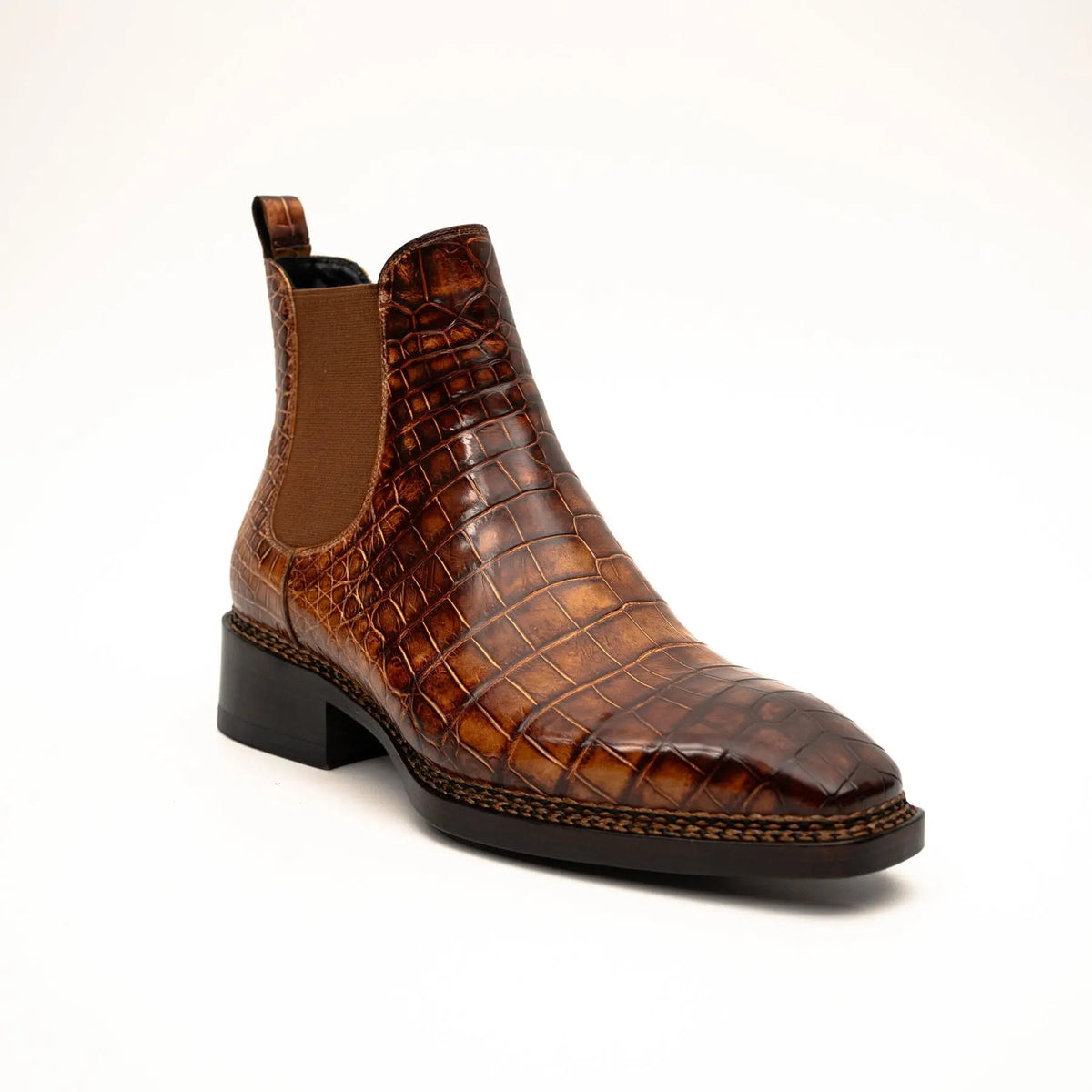 Orange Plain-Toe Crocodile Leather Ankle Boots