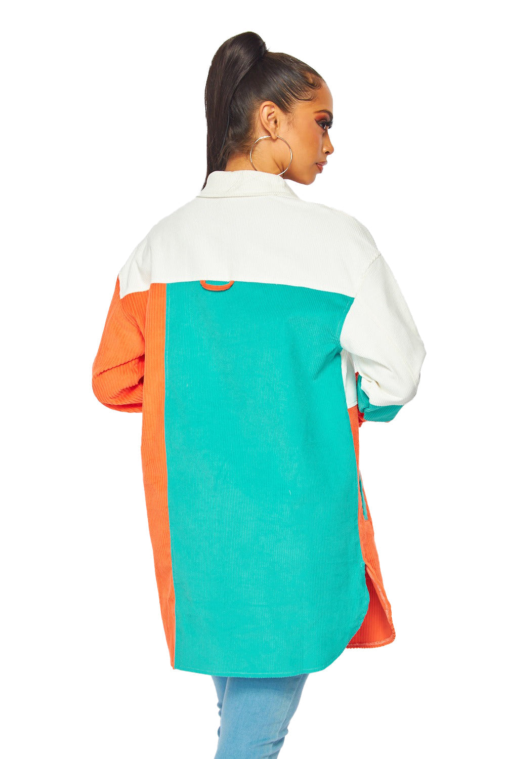 Chaqueta Camisa de Bloques de Color - Naranja