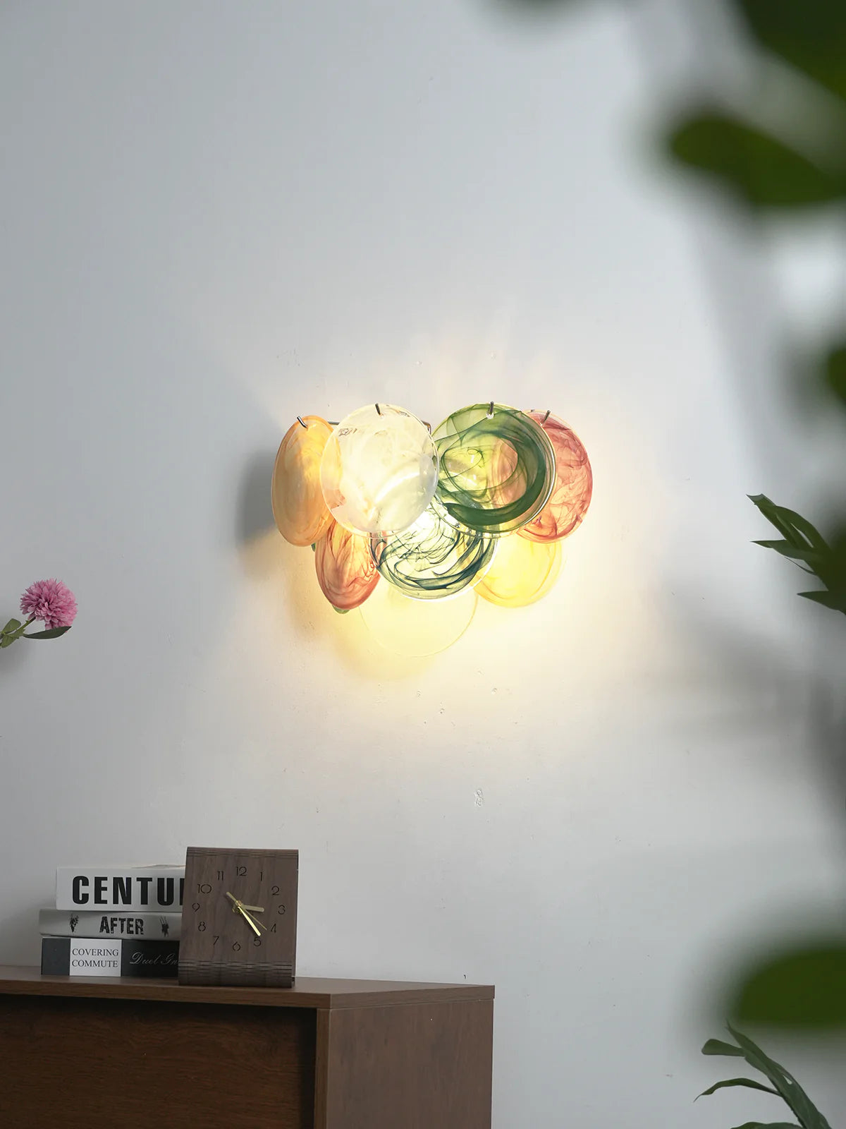 Lámpara de Pared con Disco de Cristal de Murano de Colores