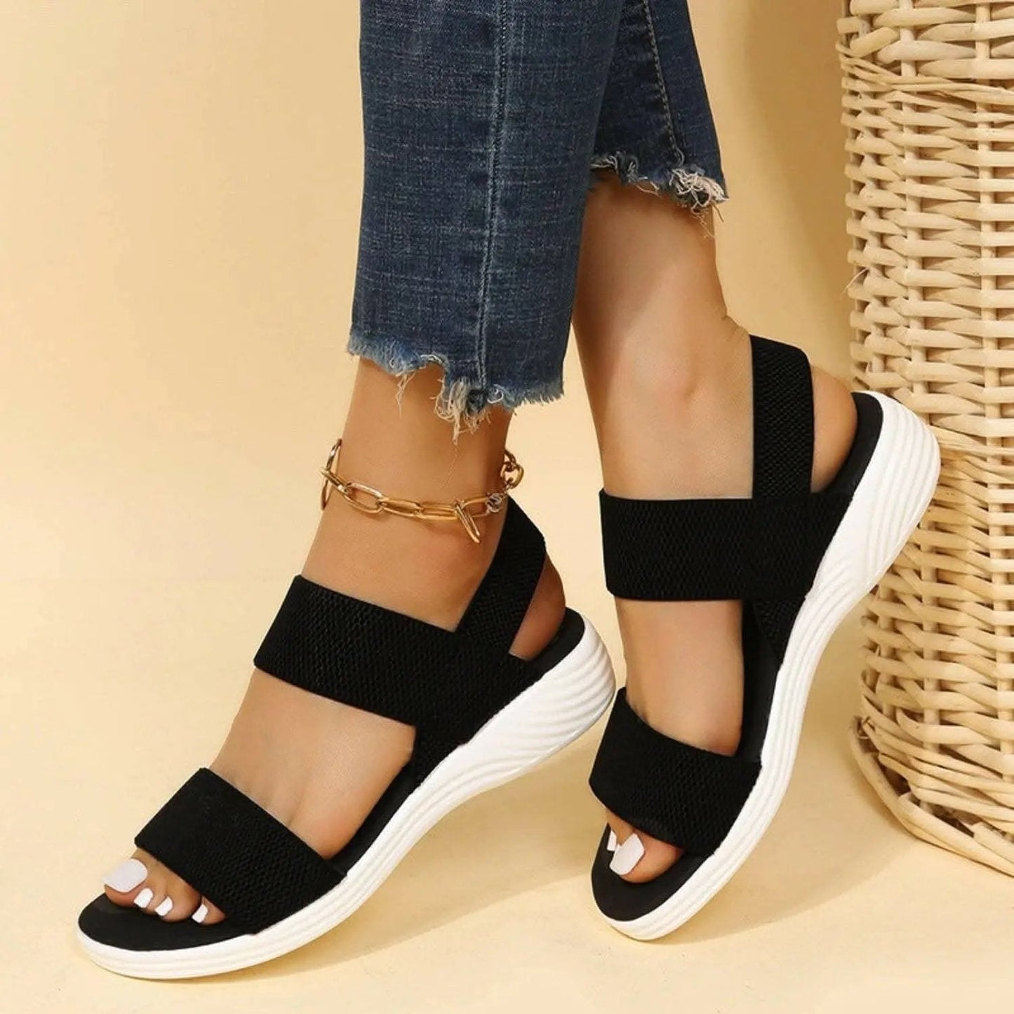 Sandals - Comfortable Low Heel - Rubber Slip-On