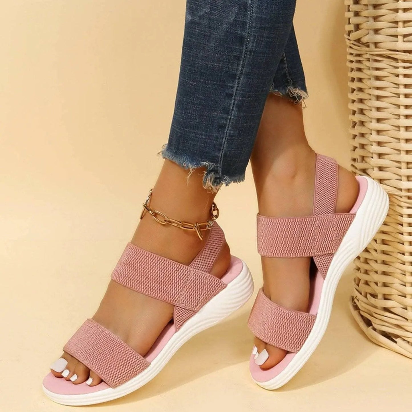 Sandals - Comfortable Low Heel - Rubber Slip-On