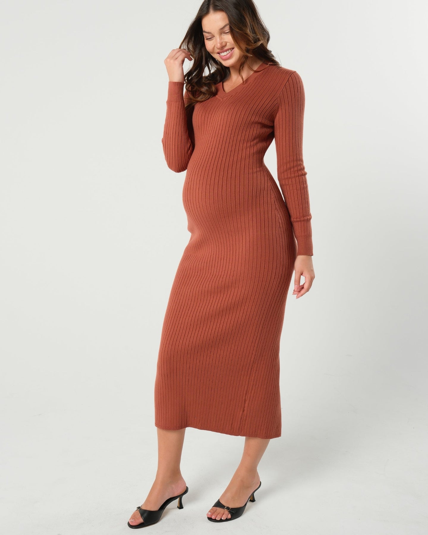 Full Body Ribbed Maternity & Nursing Midi Sweater Dress