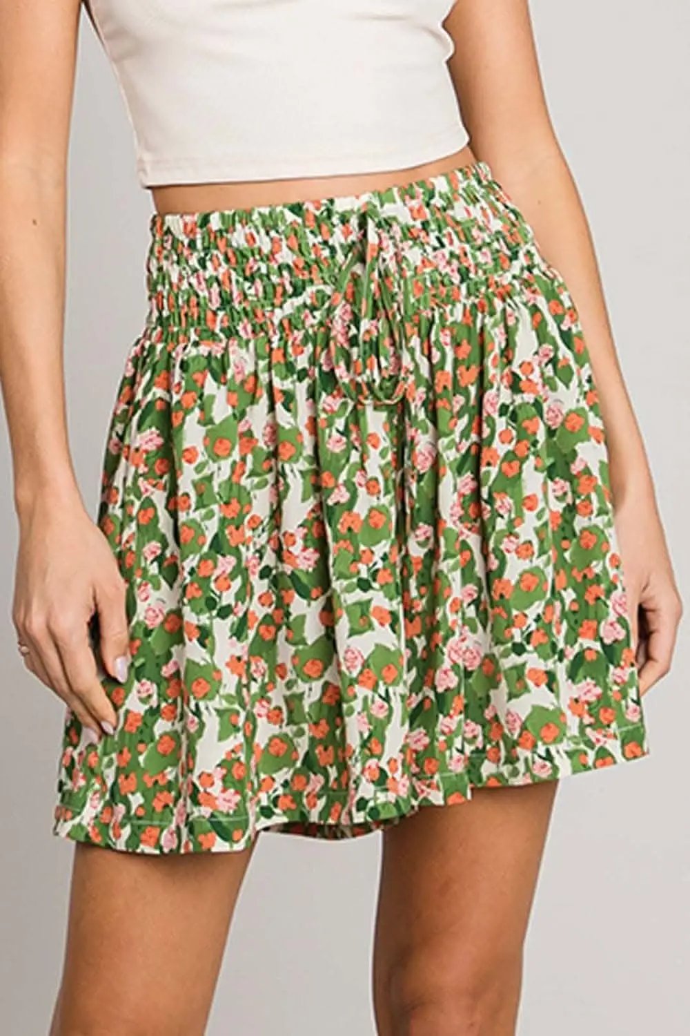 Shorts Trendsi Cotton Bleu by Nu Label Floral Printed Smocked Wai