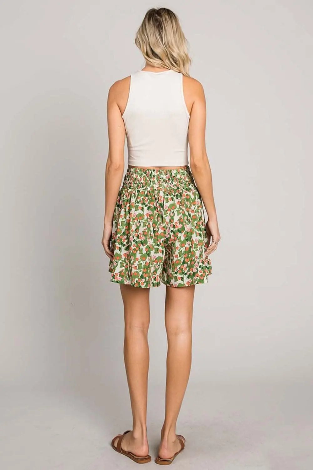 Shorts Trendsi Cotton Bleu by Nu Label Floral Printed Smocked Wai