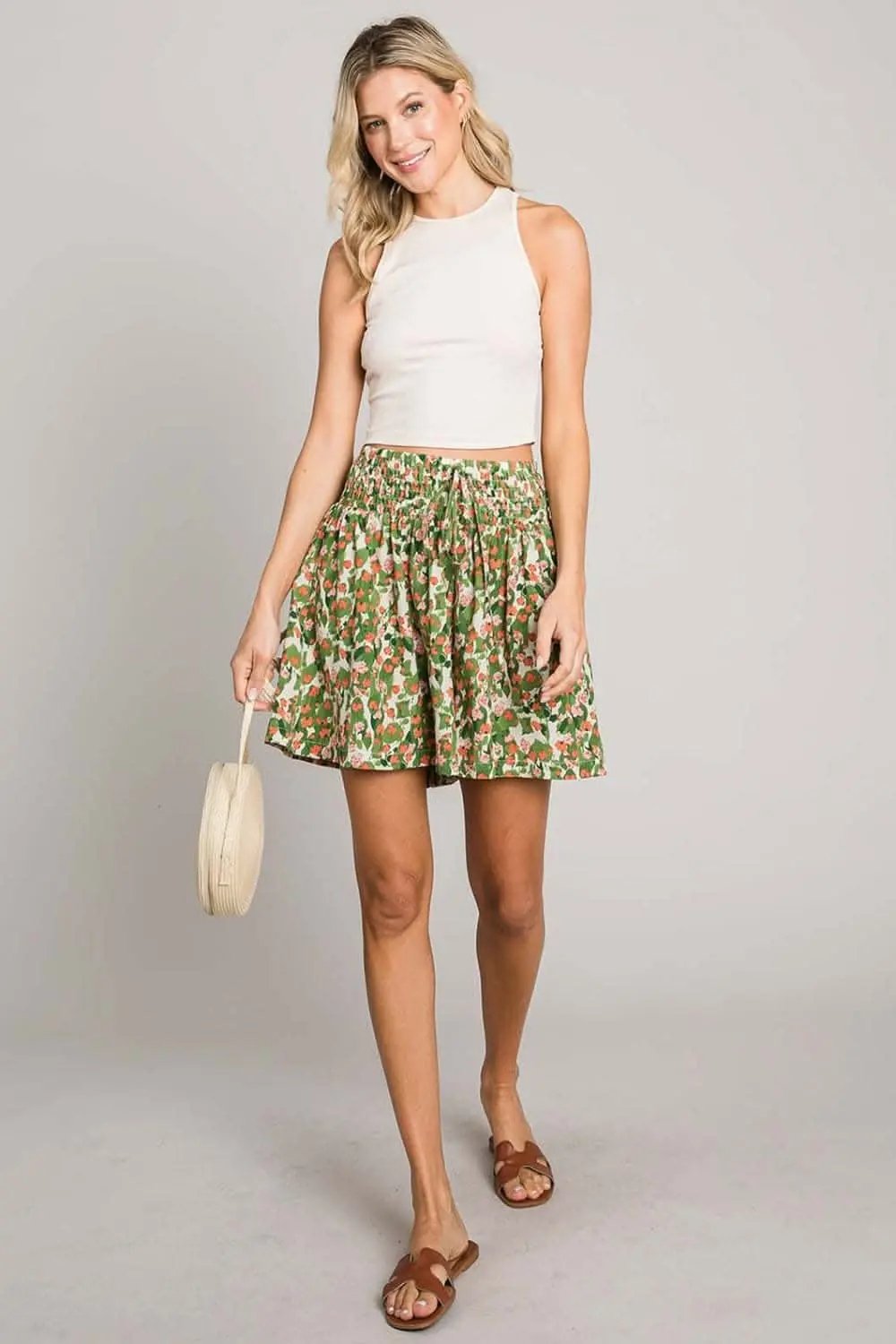Shorts Trendsi Cotton Bleu by Nu Label Floral Printed Smocked Wai