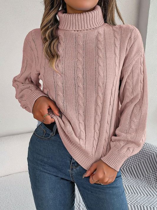 Suéter de punto - Suéter de punto trenzado acogedor - Cuello alto