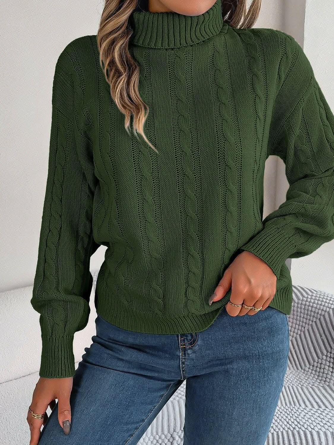 Knit Sweater Sweater - Cozy Cable-Knit - Turtleneck