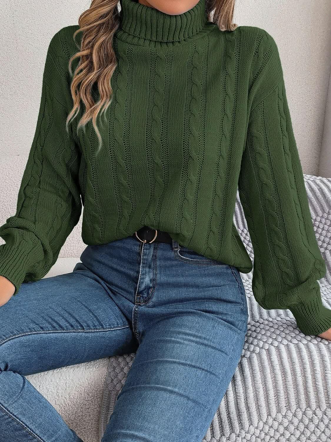 Knit Sweater Sweater - Cozy Cable-Knit - Turtleneck