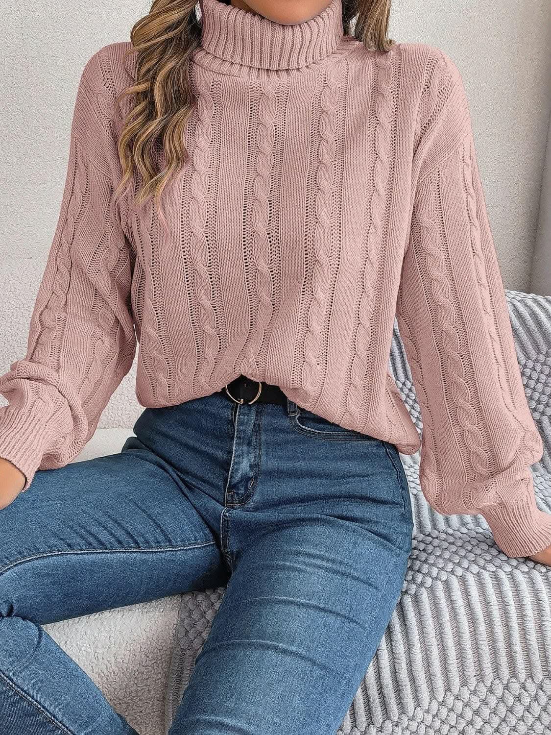 Knit Sweater Sweater - Cozy Cable-Knit - Turtleneck