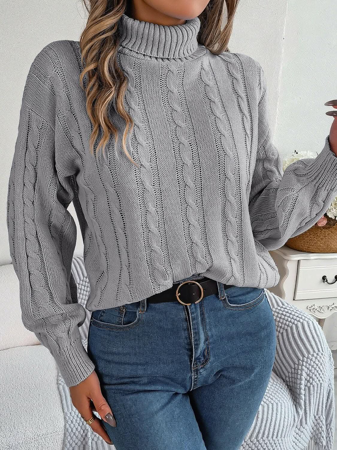 Knit Sweater Sweater - Cozy Cable-Knit - Turtleneck