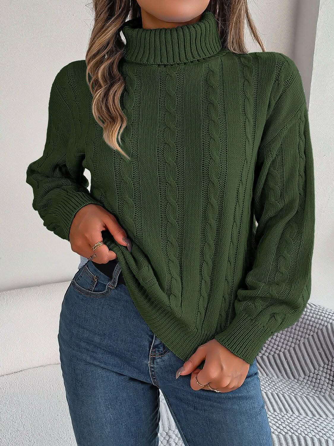 Knit Sweater Sweater - Cozy Cable-Knit - Turtleneck