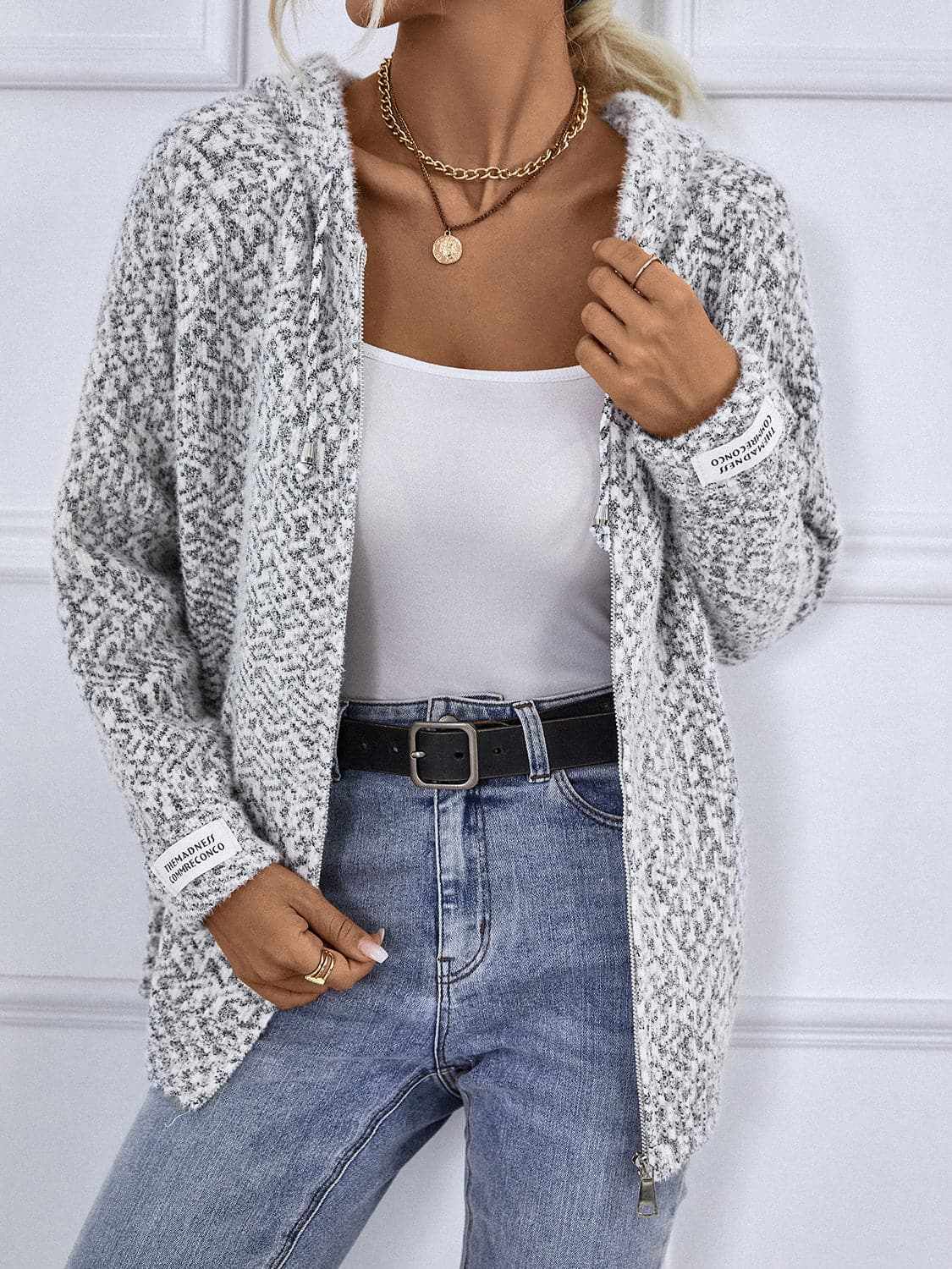 Sweater Hoodie Trendsi Women's Cozy Zip-Up Hoodie Sweater with Drawstring