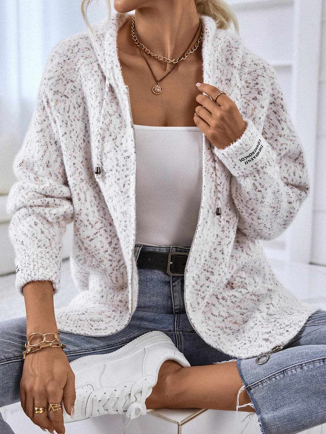 Sweater Hoodie Trendsi Women's Cozy Zip-Up Hoodie Sweater with Drawstring