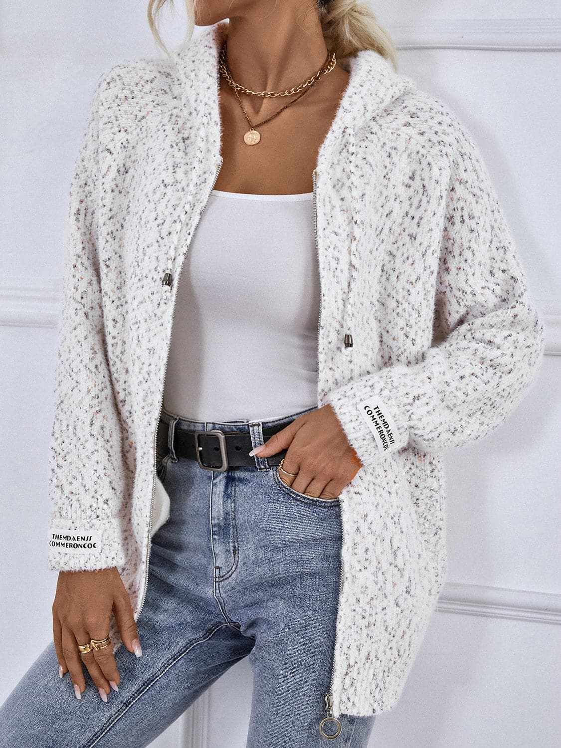 Sweater Hoodie Trendsi Women's Cozy Zip-Up Hoodie Sweater with Drawstring