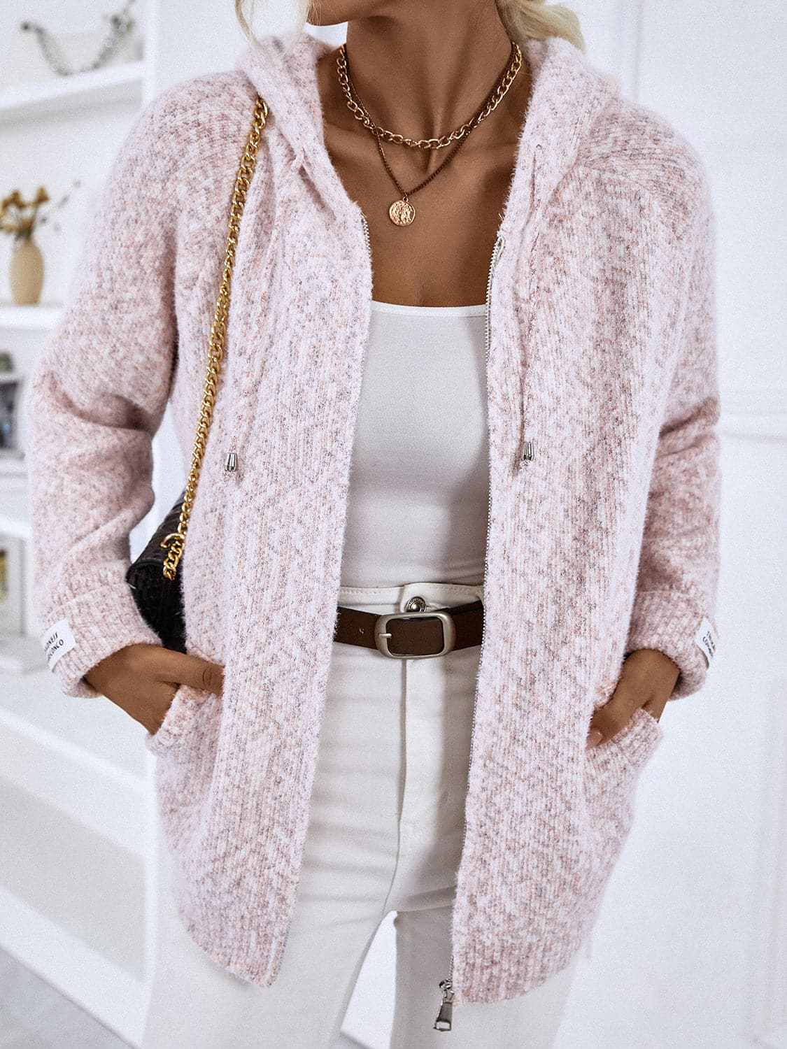 Sweater Hoodie Trendsi Women's Cozy Zip-Up Hoodie Sweater with Drawstring