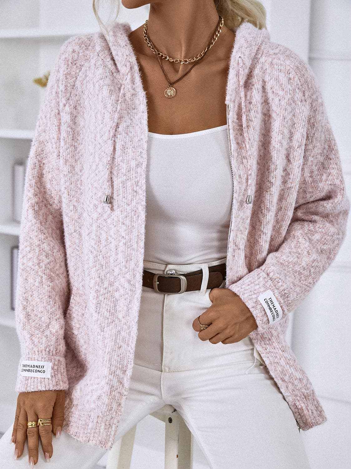 Sweater Hoodie Trendsi Women's Cozy Zip-Up Hoodie Sweater with Drawstring