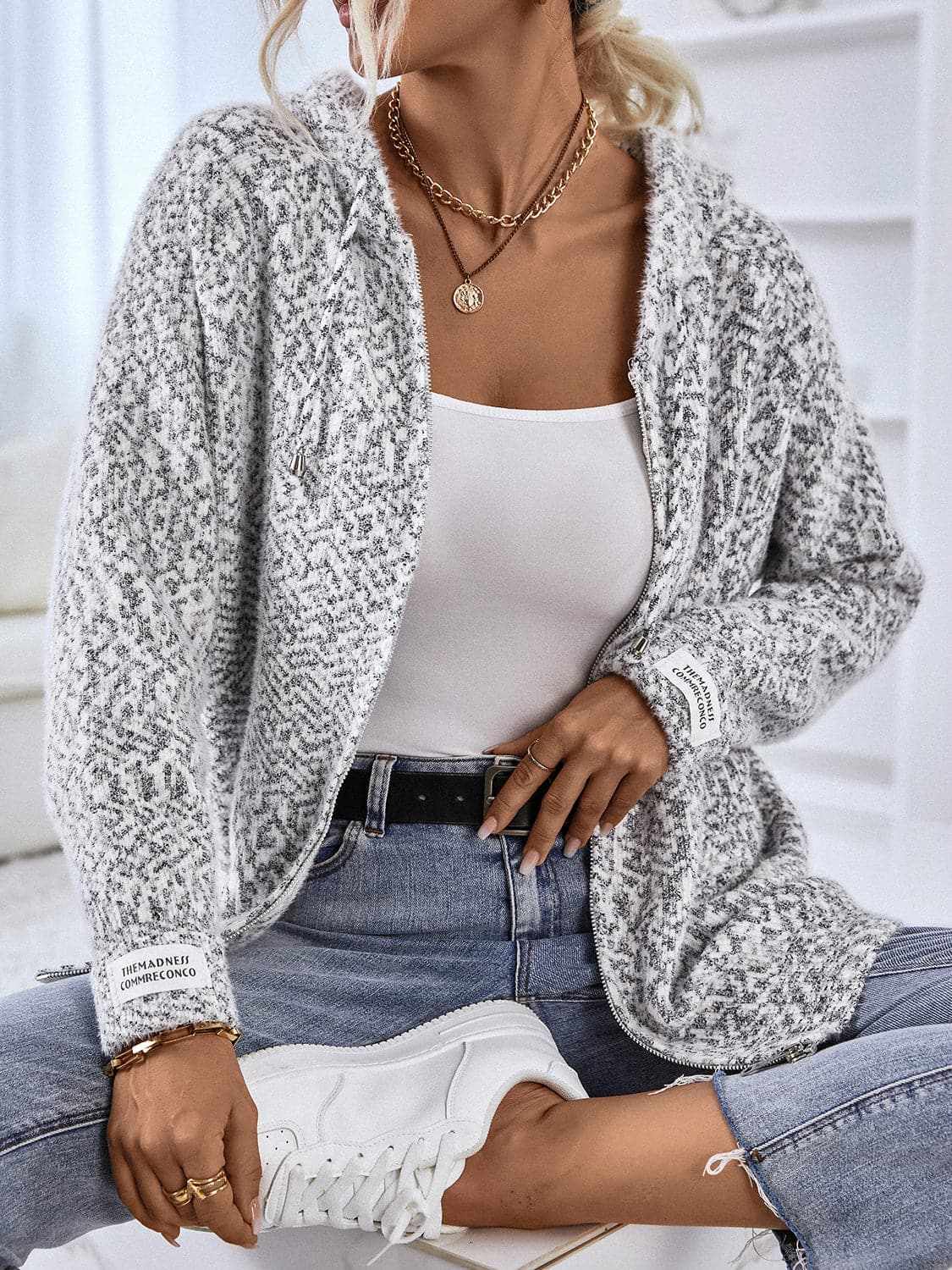Sweater Hoodie Trendsi Women's Cozy Zip-Up Hoodie Sweater with Drawstring