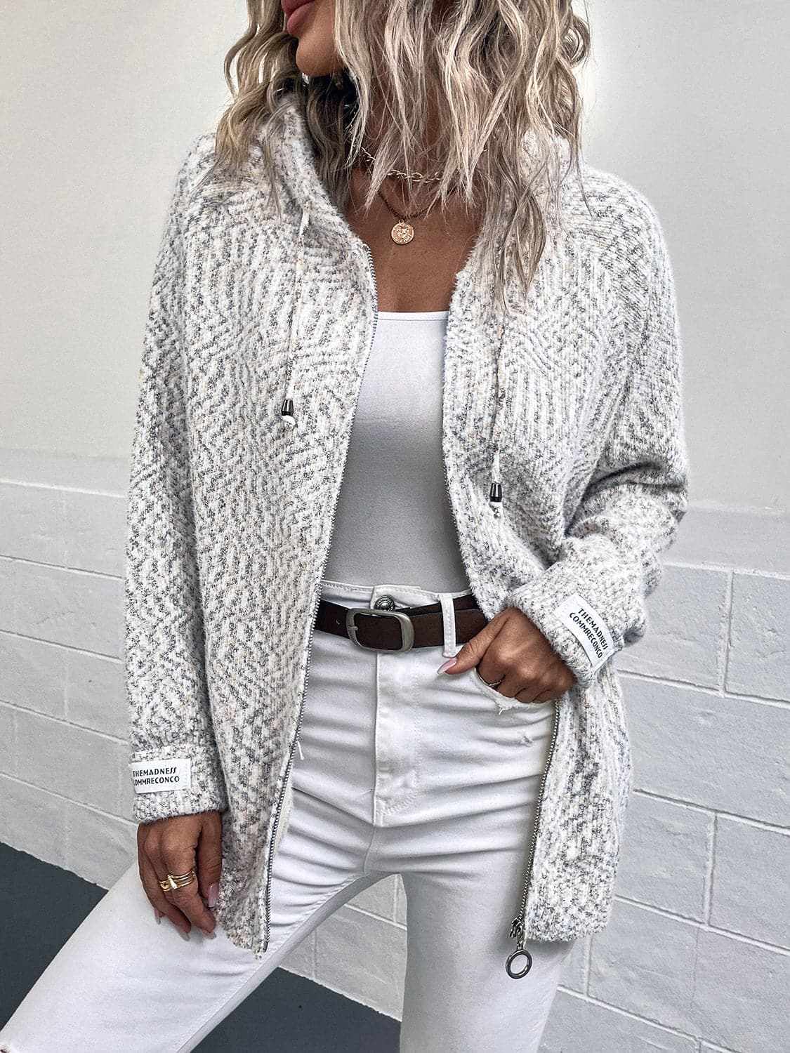 Sweater Hoodie Trendsi Women's Cozy Zip-Up Hoodie Sweater with Drawstring