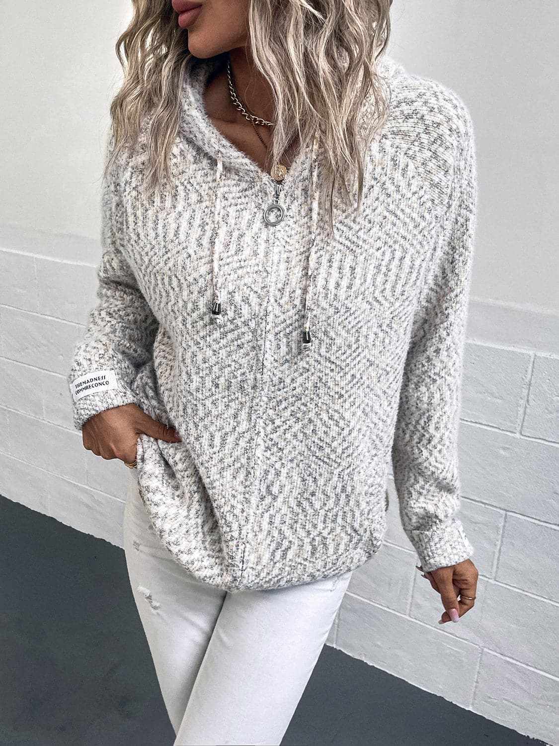 Sweater Hoodie Trendsi Women's Cozy Zip-Up Hoodie Sweater with Drawstring