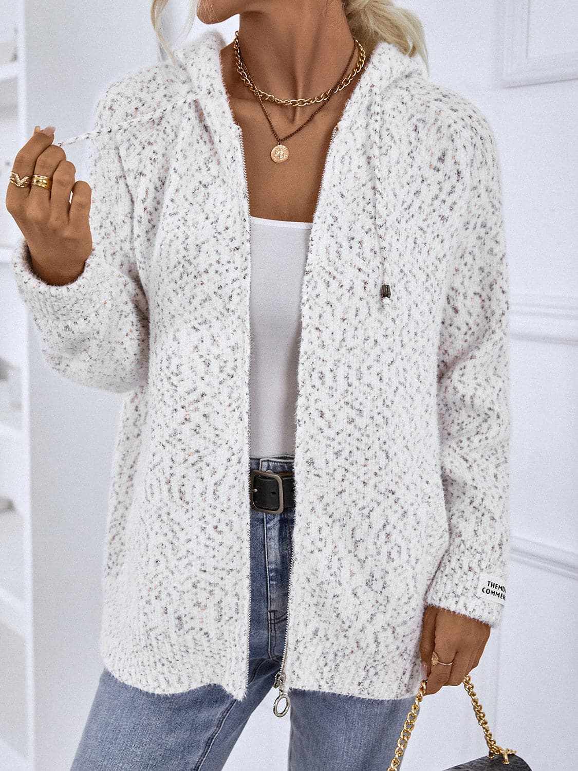 Sweater Hoodie Trendsi Women's Cozy Zip-Up Hoodie Sweater with Drawstring