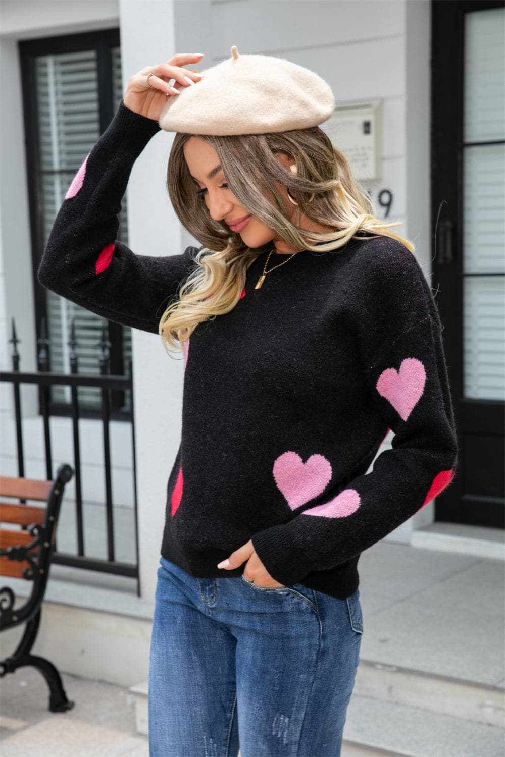Sweaters Trendsi Cozy heart dropped shoulder sweater