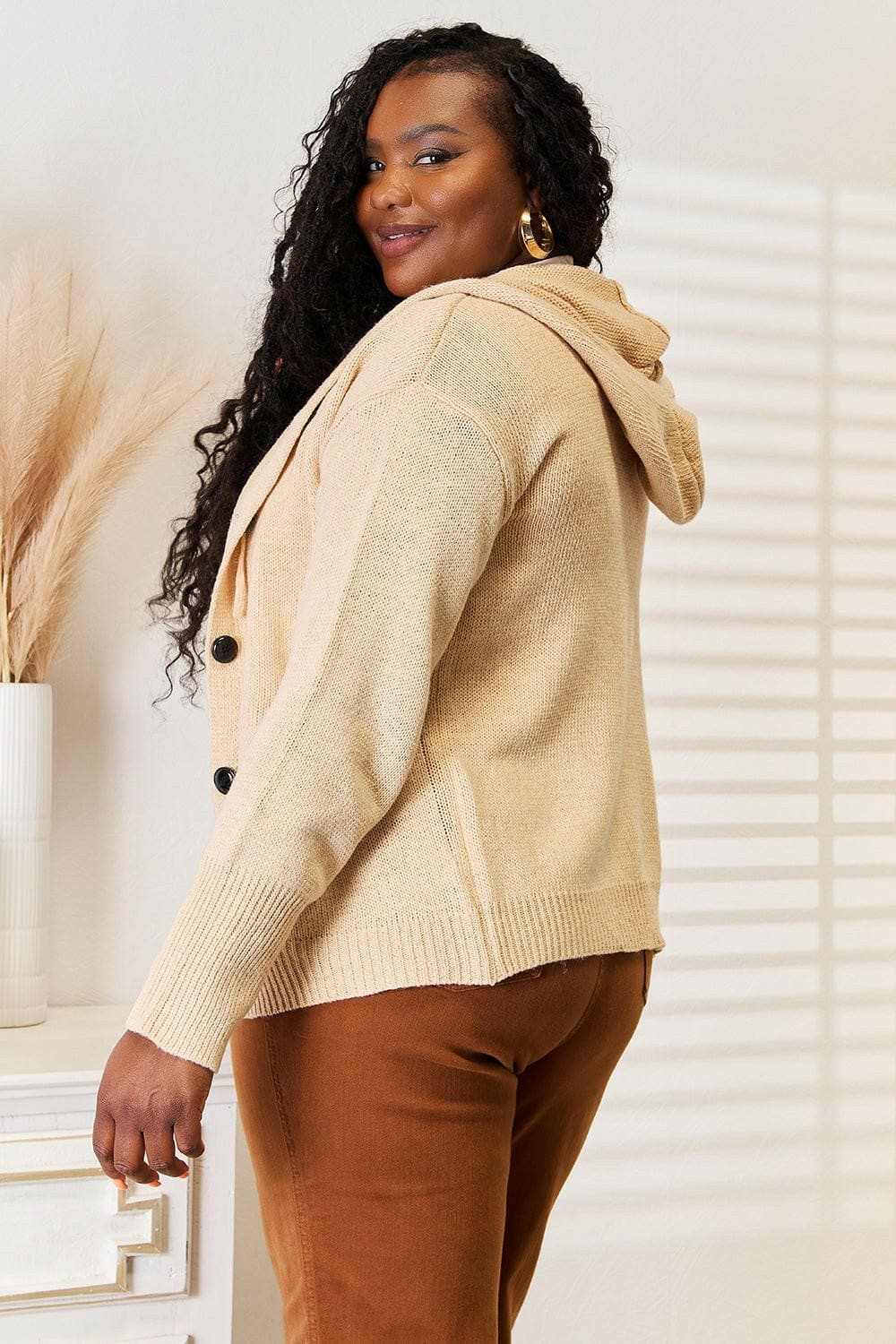 Shirts Trendsi Cozy Hooded Sweater Women's TikTok Outfit Button-Up Knit Top