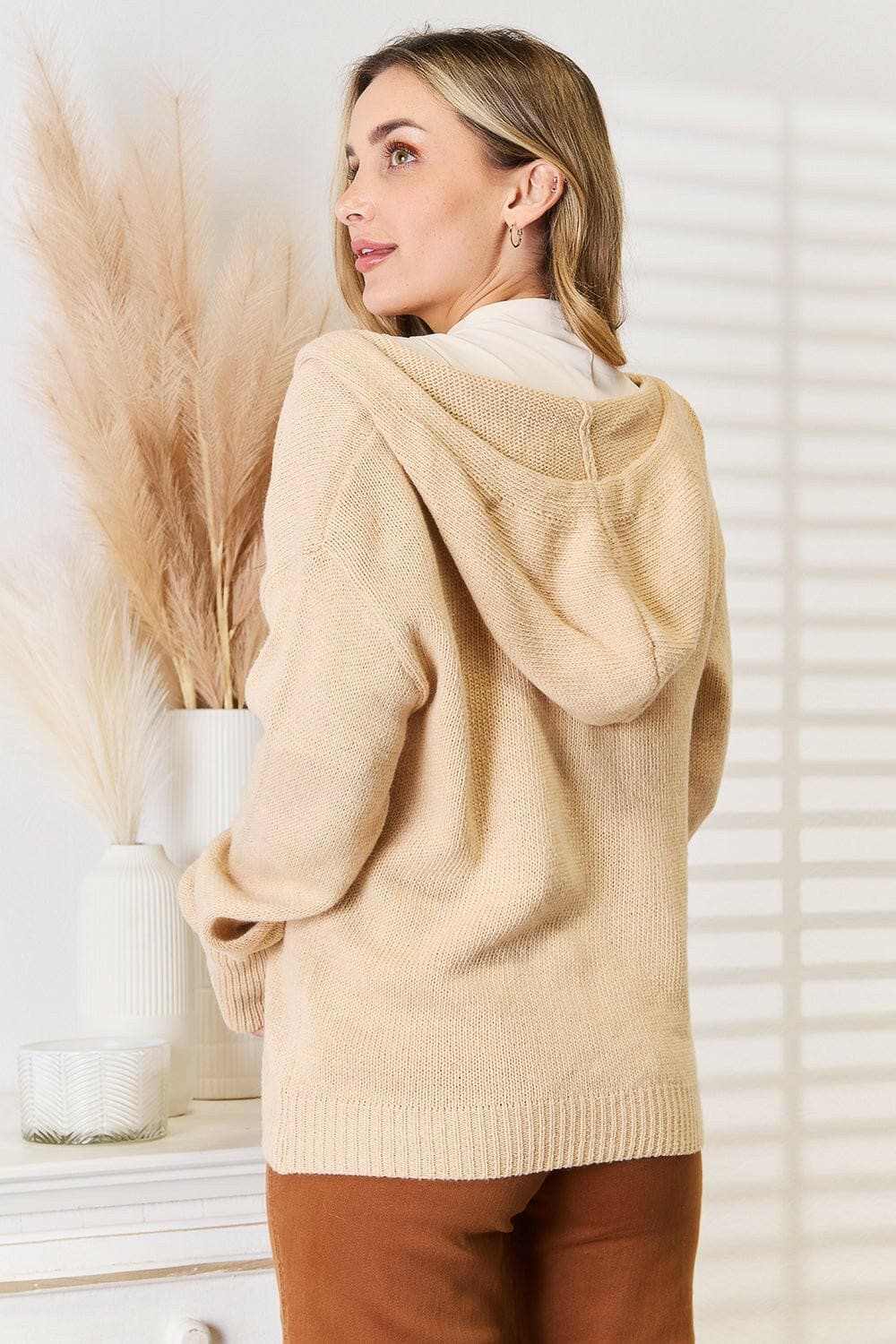 Shirts Trendsi Cozy Hooded Sweater Women's TikTok Outfit Button-Up Knit Top