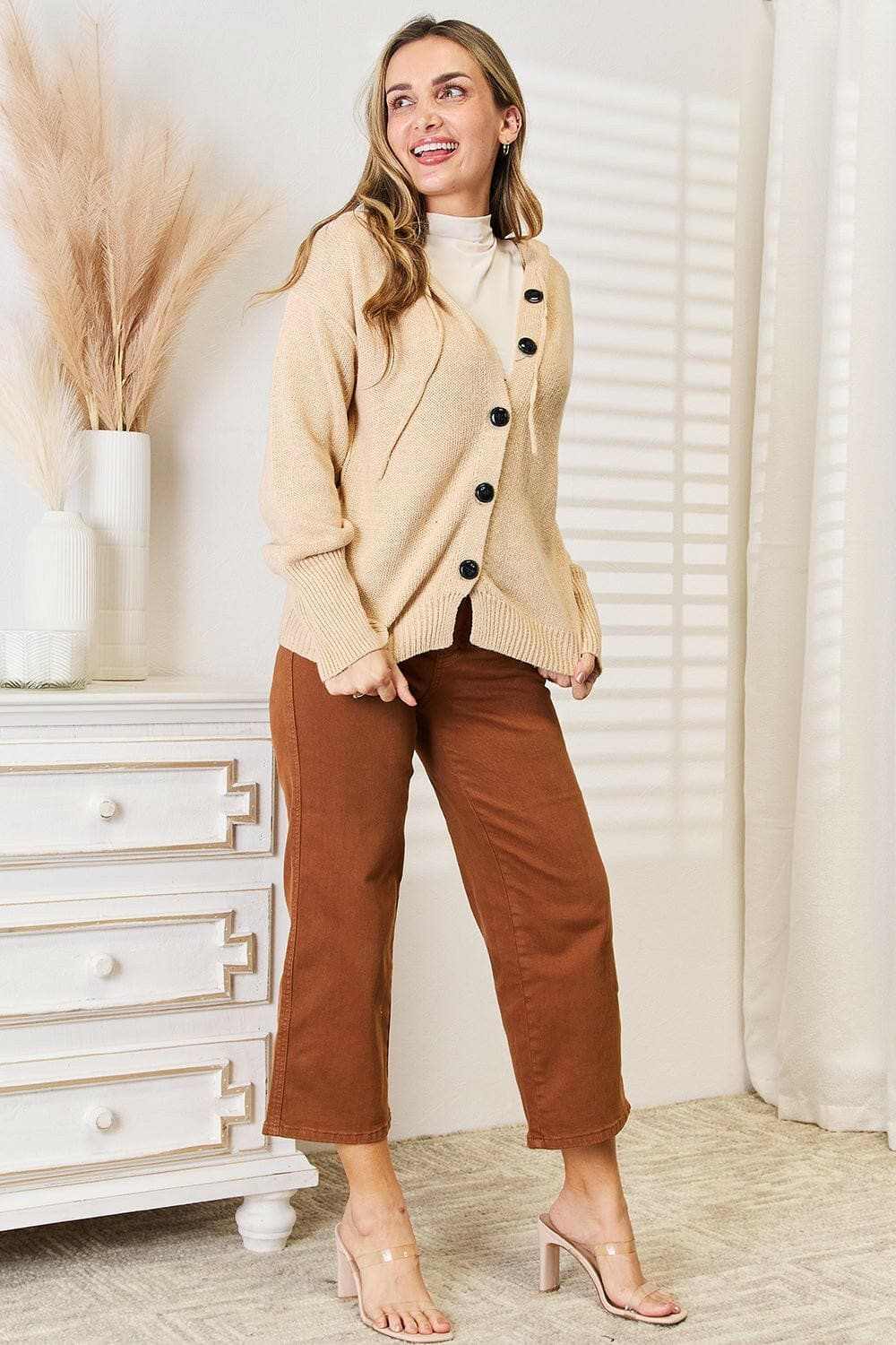 Shirts Trendsi Cozy Hooded Sweater Women's TikTok Outfit Button-Up Knit Top