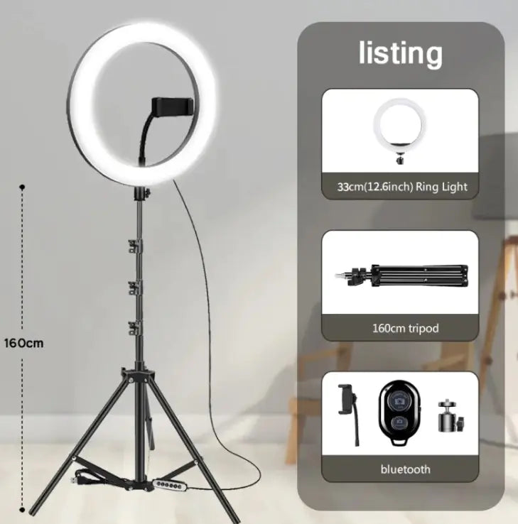 Trípode con aro de luz LED