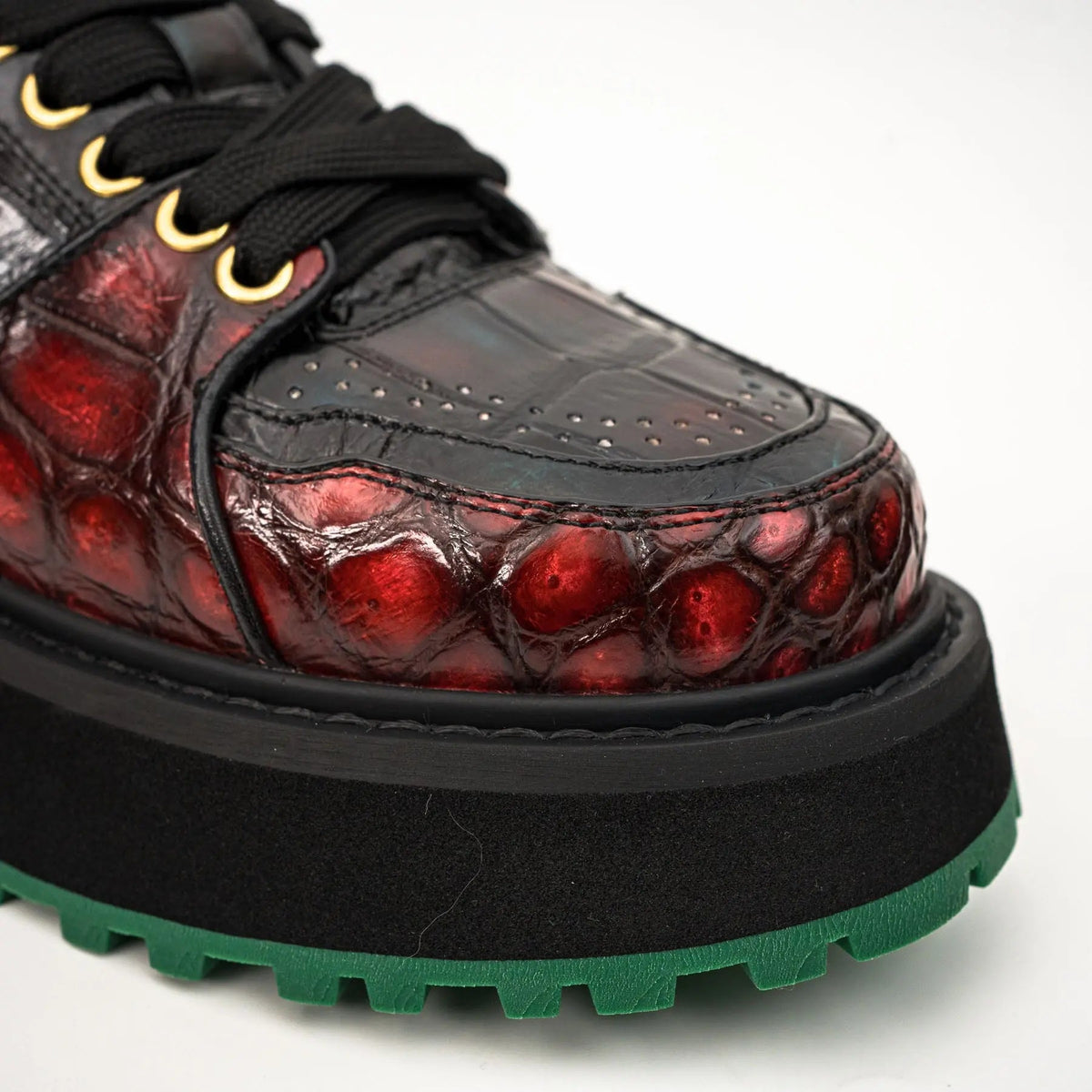 Red Apron-Toe Crocodile Leather Sneakers