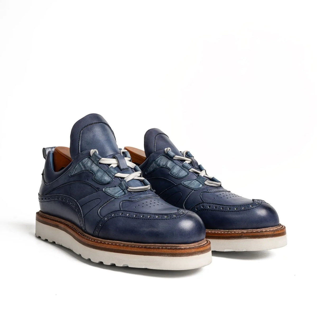 Blue Wingtip Cow Leather Sneakers