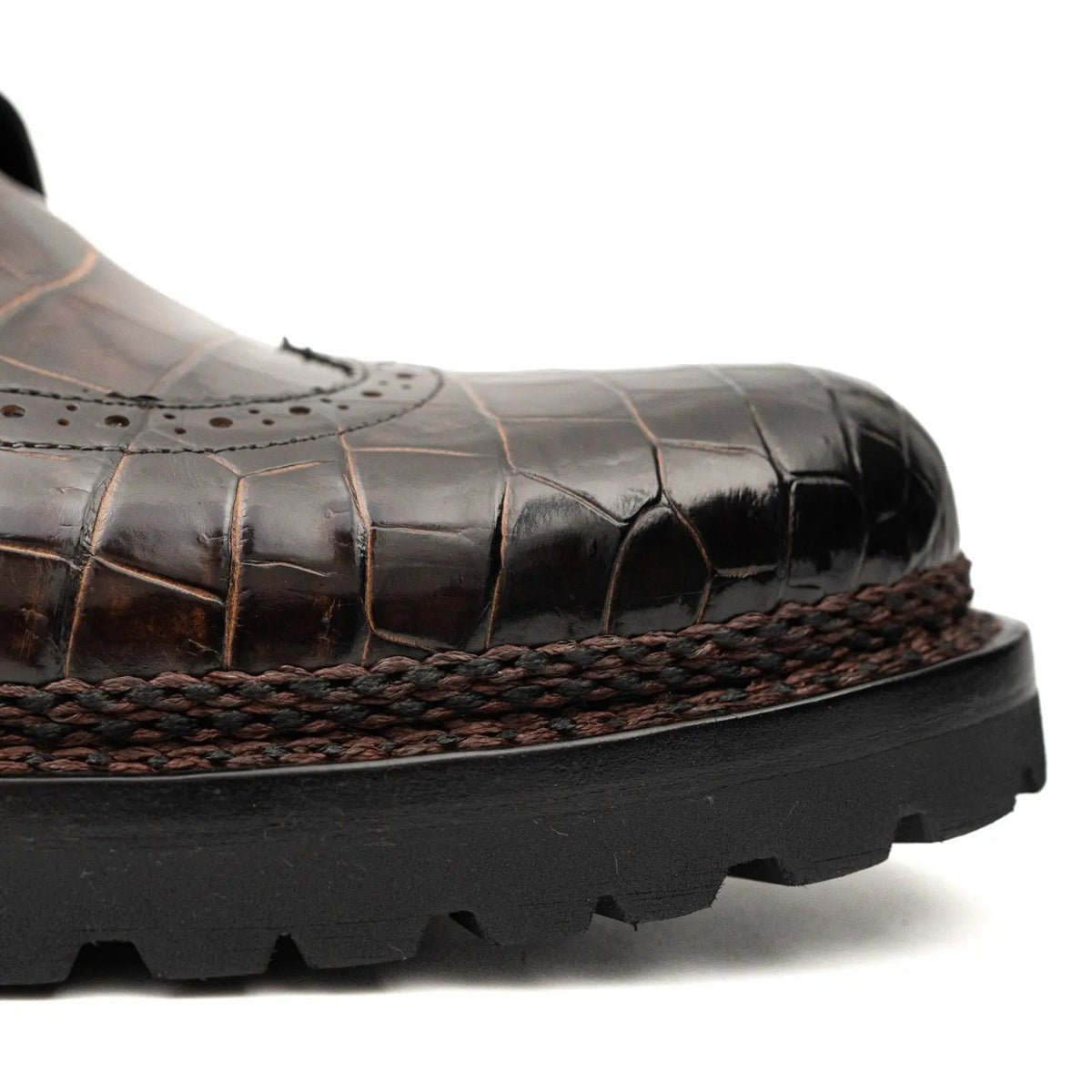 Dark Umber Crocodile Wingtip Derby Shoes