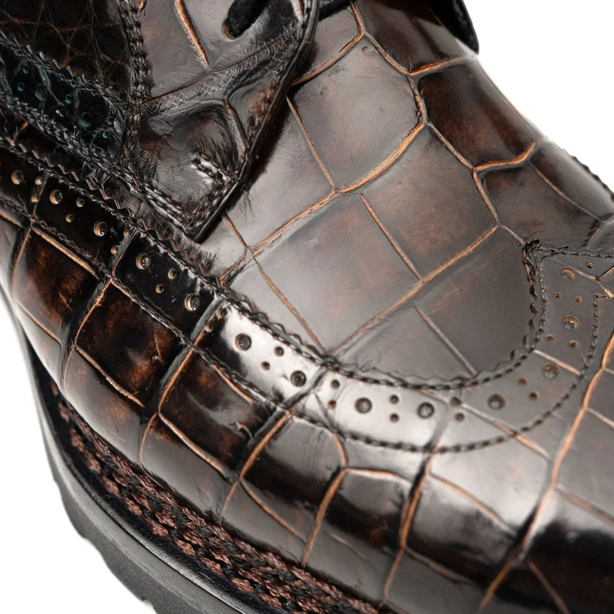 Dark Umber Crocodile Wingtip Derby Shoes