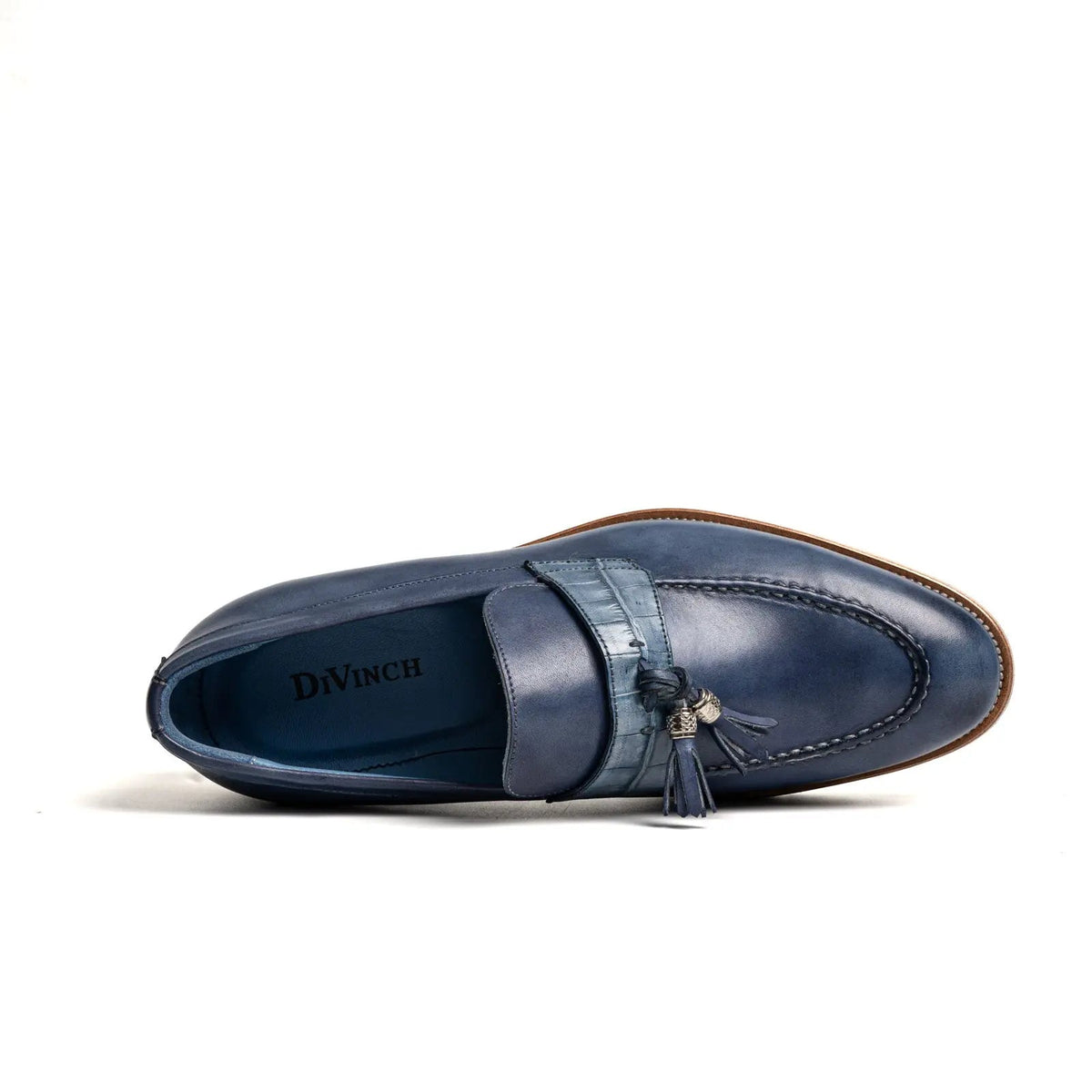 Blue Calf & Crocodile Leather Tassel Loafers