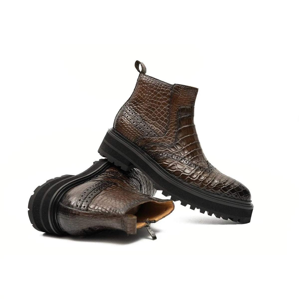Dark Brown Crocodile Leather Ankle Boots