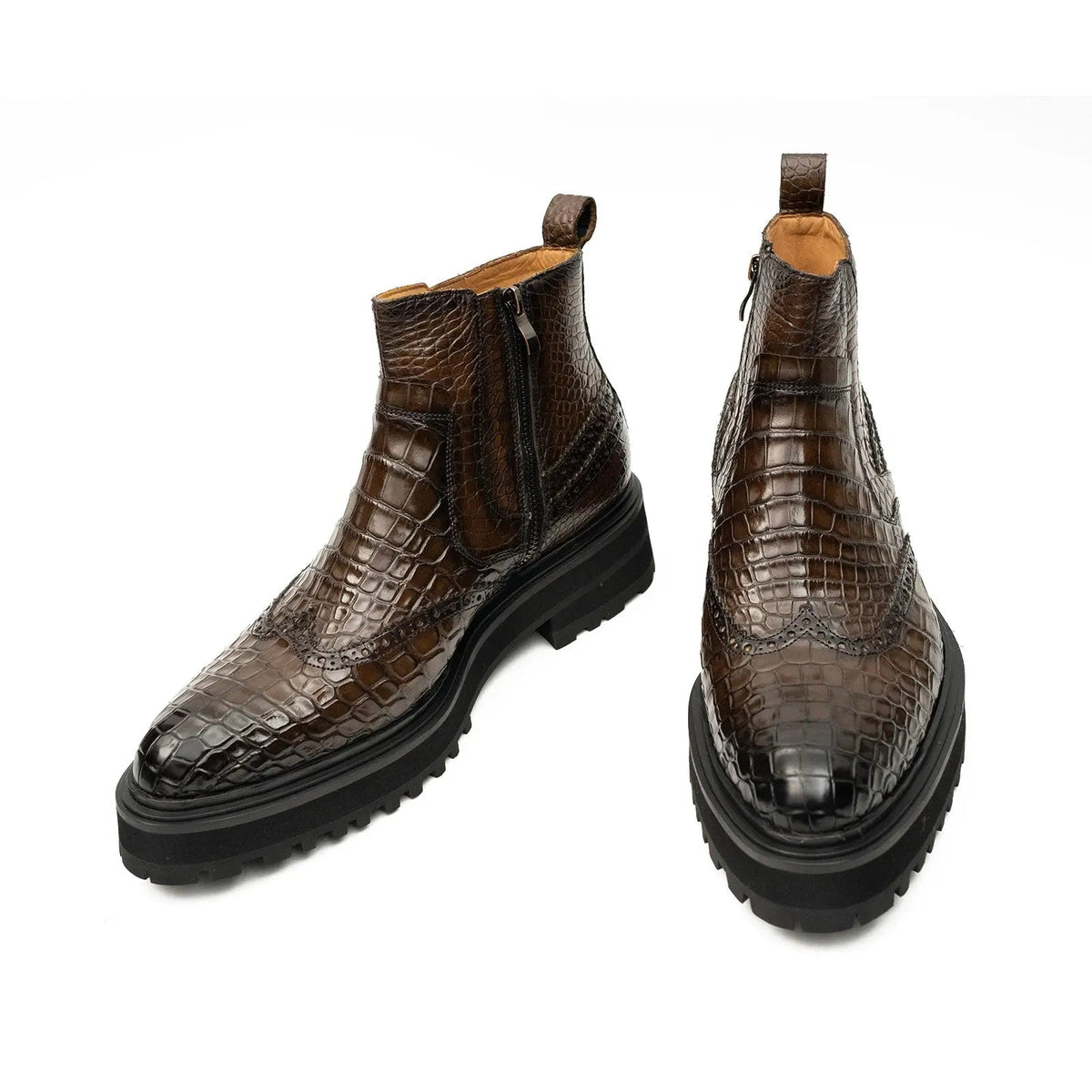 Dark Brown Crocodile Leather Ankle Boots