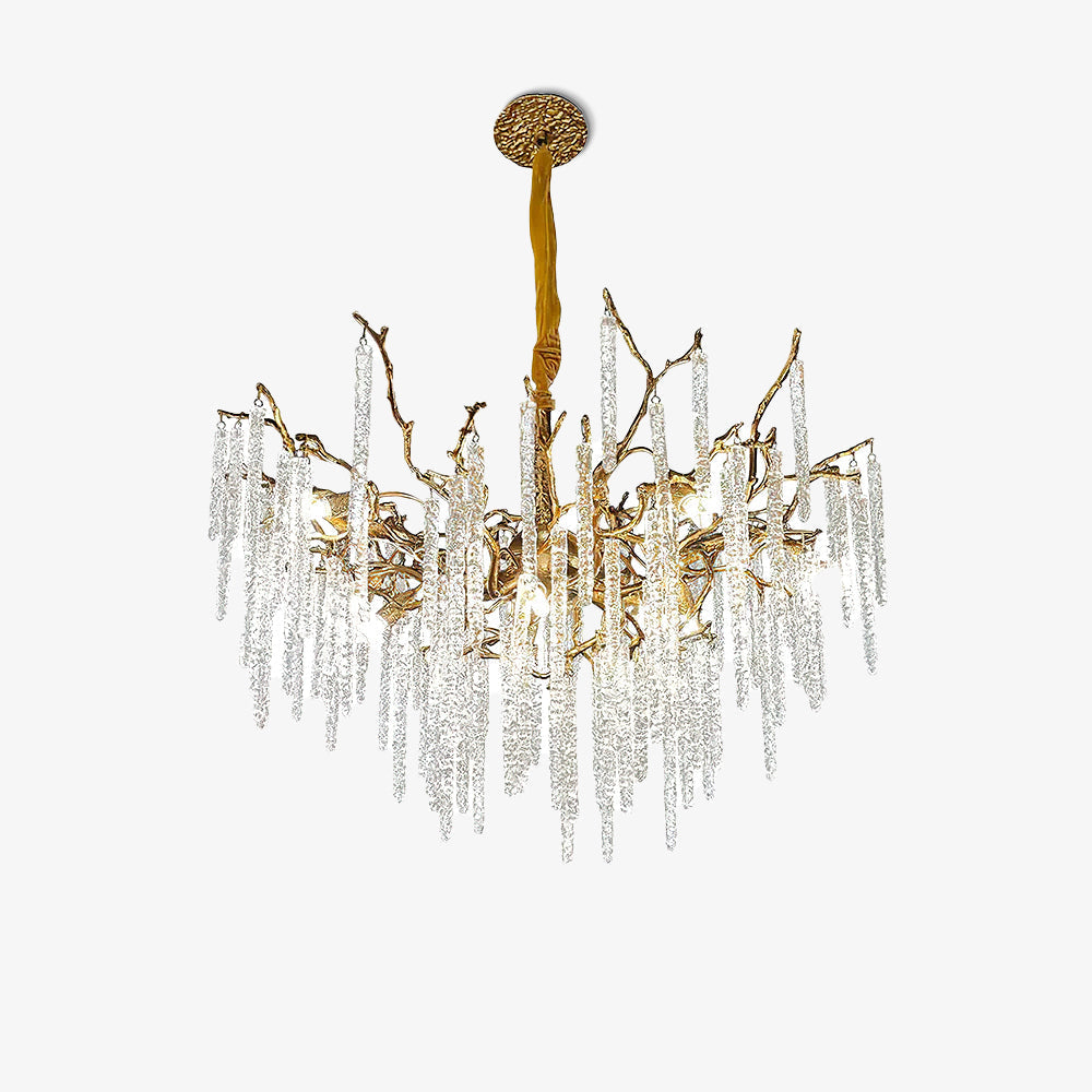 Candelabro de latón con ramas de carámbanos de cristal
