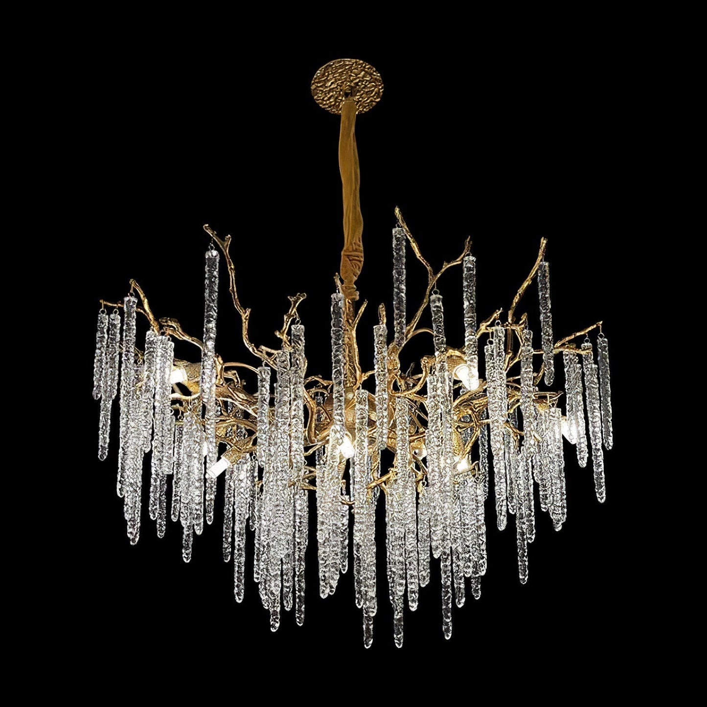 Candelabro de latón con ramas de carámbanos de cristal