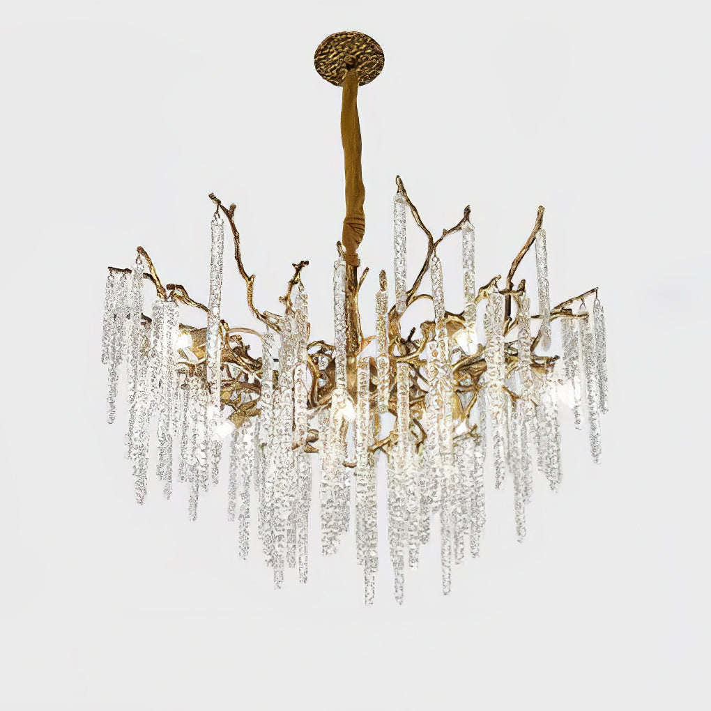 Candelabro de latón con ramas de carámbanos de cristal