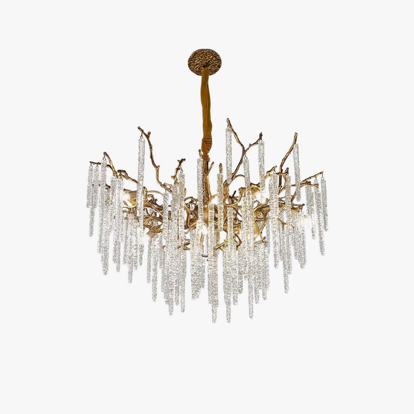 Candelabro de latón con ramas de carámbanos de cristal