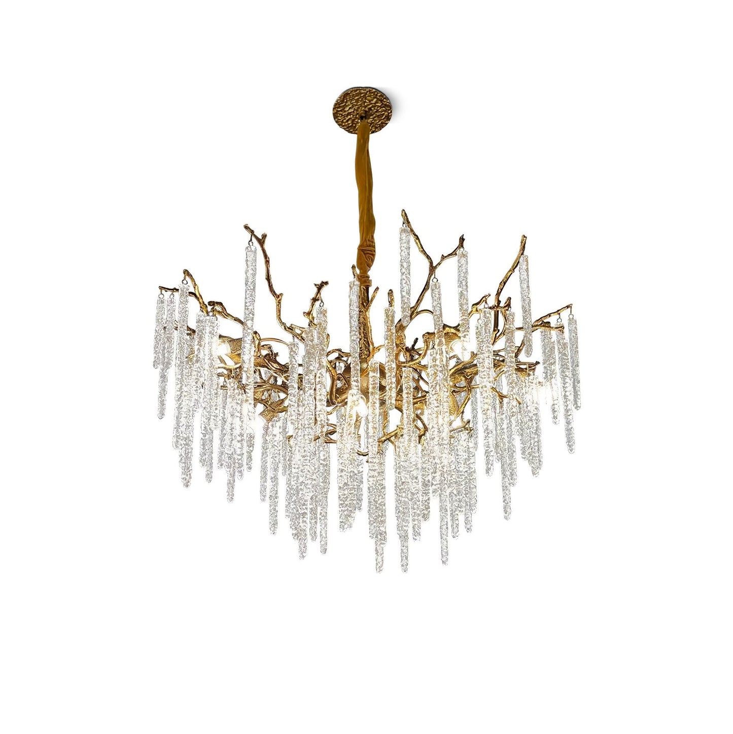 Candelabro de latón con ramas de carámbanos de cristal